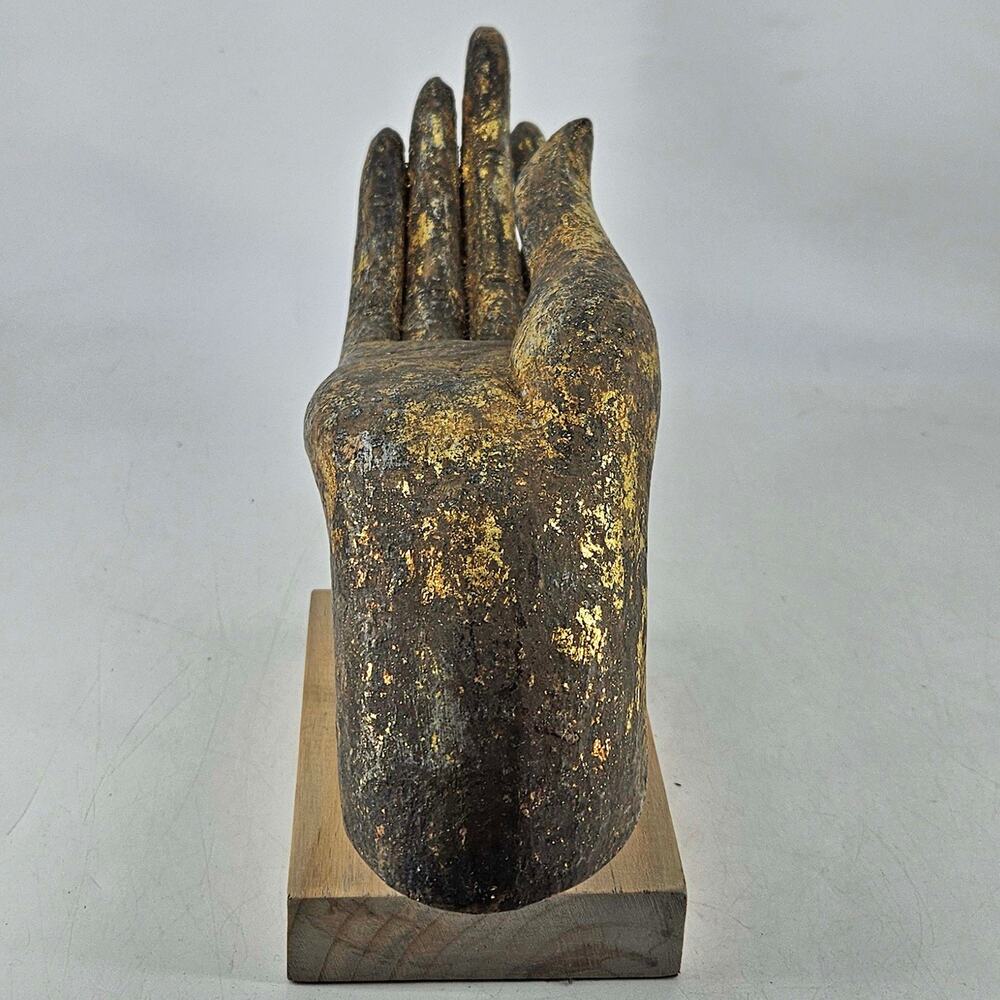 Hand of Buddha Thai figurine wood carved gold gilt on stand - Picture 5 of 6